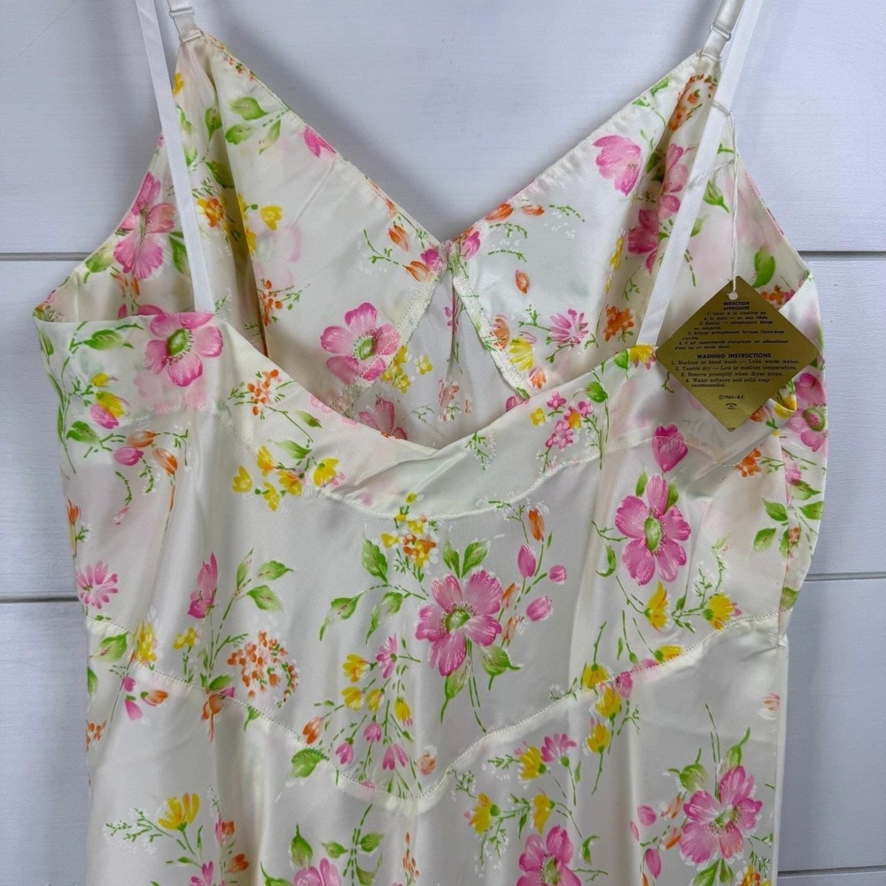NWT Vintage 1964 Satin de Lys Floral Silk Blend Slip Dress Midi M - Picture 10 of 13